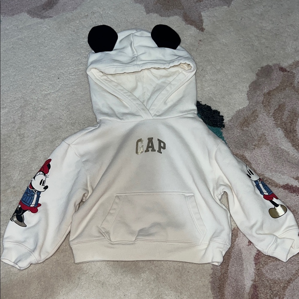 GAP White Hooded Sweatshirt with Mickey Sleeve Graphics